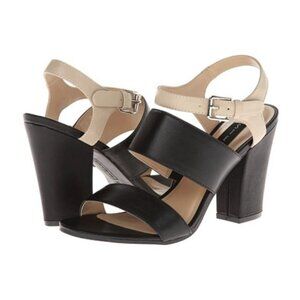 Steve Madden Carisa Black & Nude Slingback Open Toe Sturdy Heel Sandals Shoes 10